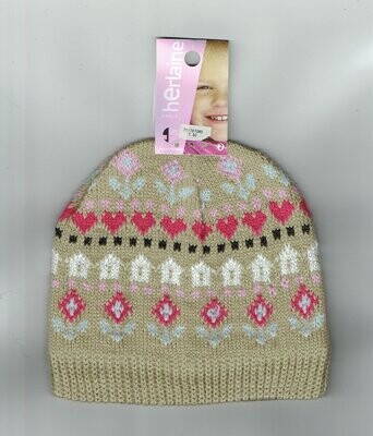 Bonnet Enfant Marron T50 - Fleurs, Maisons, Cœurs
