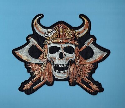 Patch/Écusson - Crâne Viking Casque Corne Haches - 25 x 21 cm