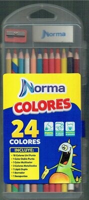 Une Boîte de Coloriage avec 24 Crayons de Couleurs, avec une Gomme et un Taille Crayon.