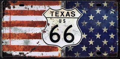 Plaque Métal en Relief - Texas U S 66 en Bouclier - 30 x 15 cm