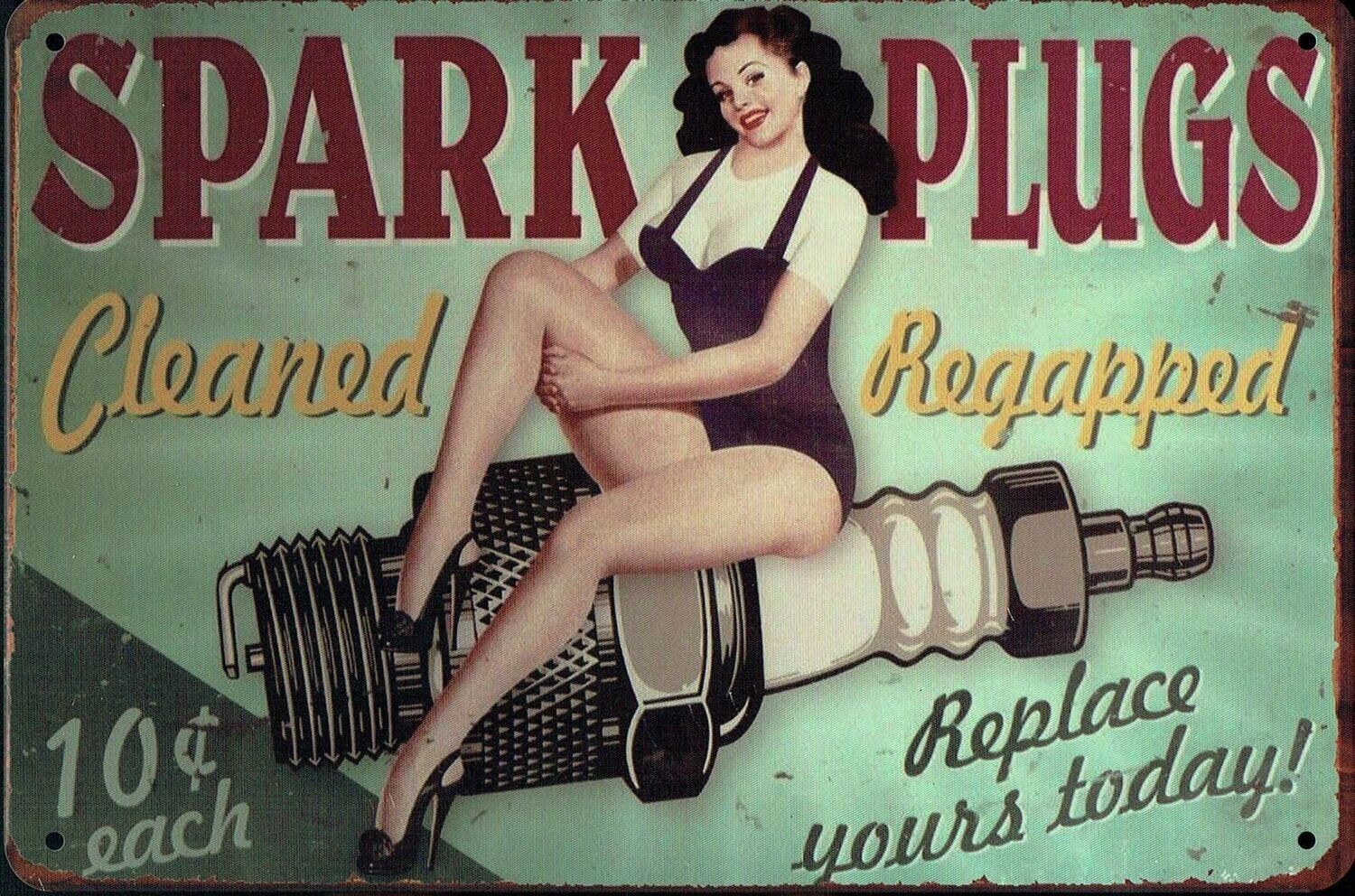 Plaque Métal - Spark Plugs - Pin Up sur Bougie - 30 x 20 cm