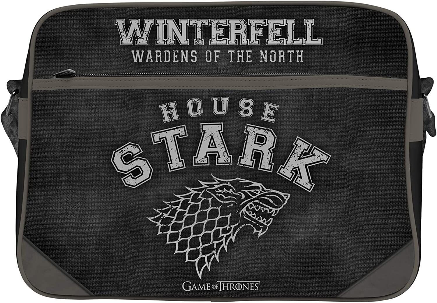 Sac Bandoulière de la Série "Game Of Thrones" de Stark Winterfell et son Logo "Wolf" de Couleur Gris/Noir pour une Dimension : 38x29x12.5 cm