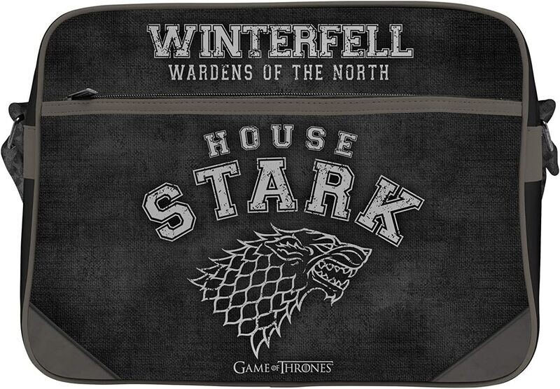 Sac Bandoulière de la Série "Game Of Thrones" de Stark Winterfell et son Logo "Wolf" de Couleur Gris/Noir pour une Dimension : 38x29x12.5 cm