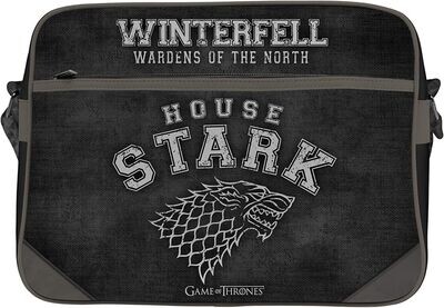 Sac Bandoulière de la Série "Game Of Thrones" de Stark Winterfell et son Logo "Wolf" de Couleur Gris/Noir pour une Dimension : 38x29x12.5 cm