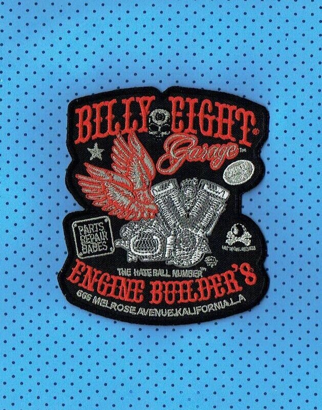 Patch/Écusson Broderie à Coudre - Billy Eight "Garage Engine Moteur Paire d'Ailes" et "Engine Bullder's", Dimension 11.5 x 10 cm