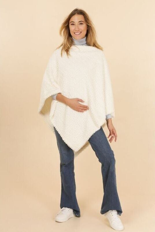 Poncho Blanc - Fourrure Texturée - 100% Viscose