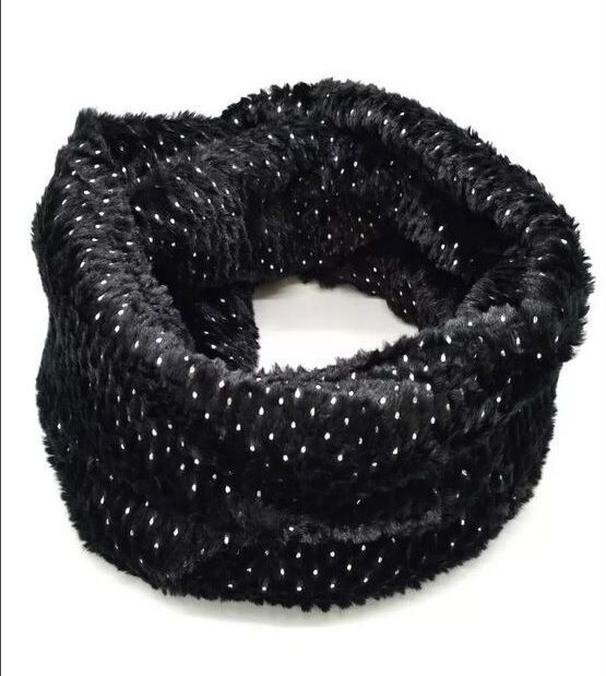 Snood/Tour de Cou - Double - Noir Perles Gris - 20x78 cm - 100% Viscose
