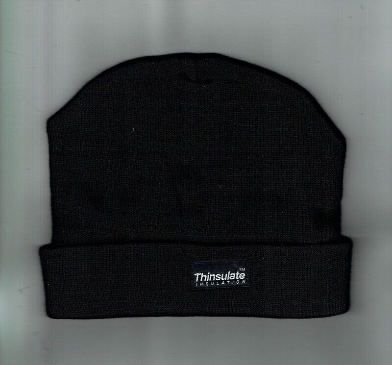 Un Bonnet de Couleur "Noir" avec un Revers et un Logo "Thinsulade Insulation", pour Taille unique.
