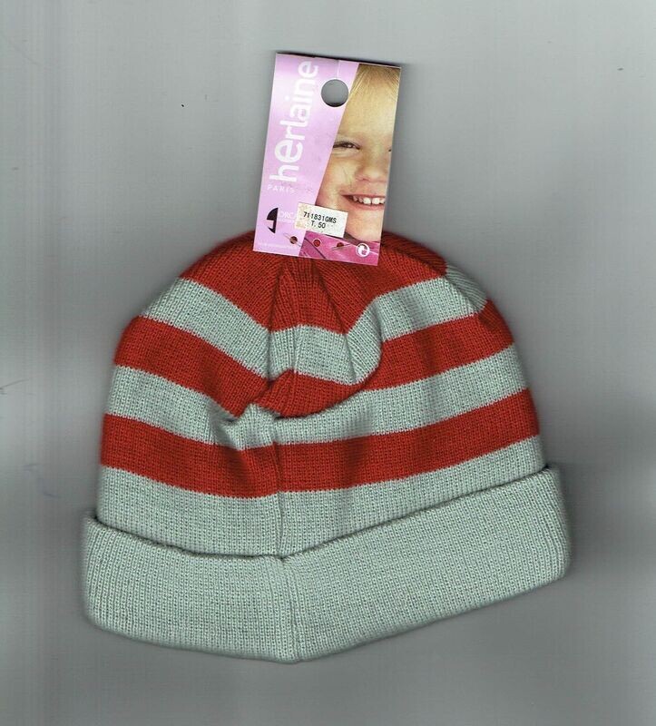 Bonnet Enfant Blanc T50- Gris Rayure Rouge