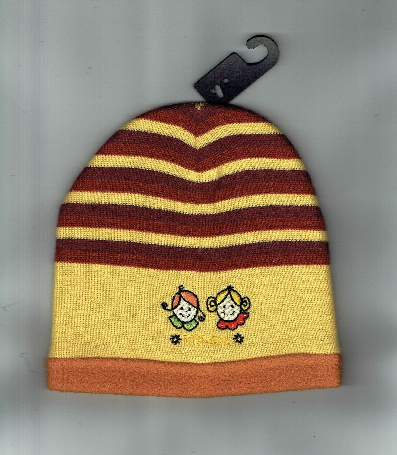 Bonnet Enfant T52- Orange Jaune Rayure Marron - 2 Girls - Doublé