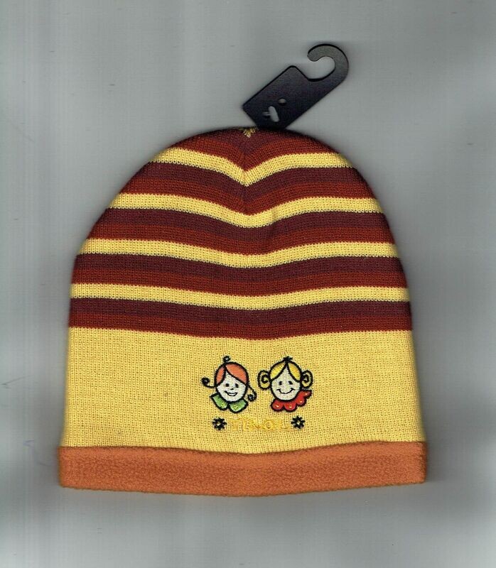 Bonnet Enfant T52- Orange Jaune Rayure Marron - 2 Girls - Doublé