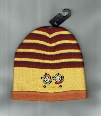 Bonnet Enfant T52- Orange Jaune Rayure Marron - 2 Girls - Doublé
