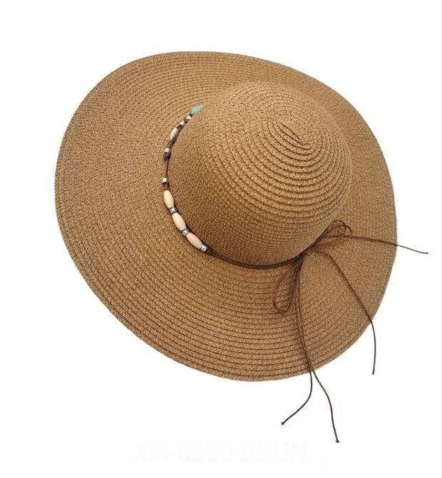 Chapeau Déco Perles & Coquillages - en Paille 100% de Papier - Marron