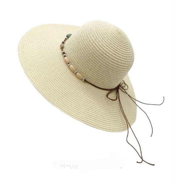 Chapeau Déco Perles & Coquillages - en Paille 100% de Papier - Marron