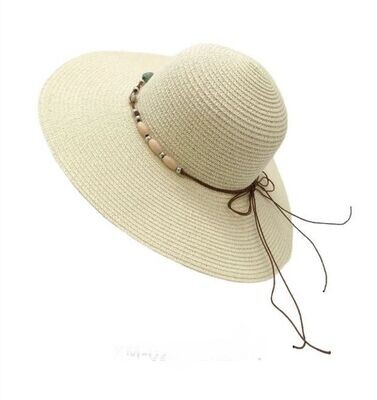 Chapeau Déco Perles & Coquillages - en Paille 100% de Papier - Marron