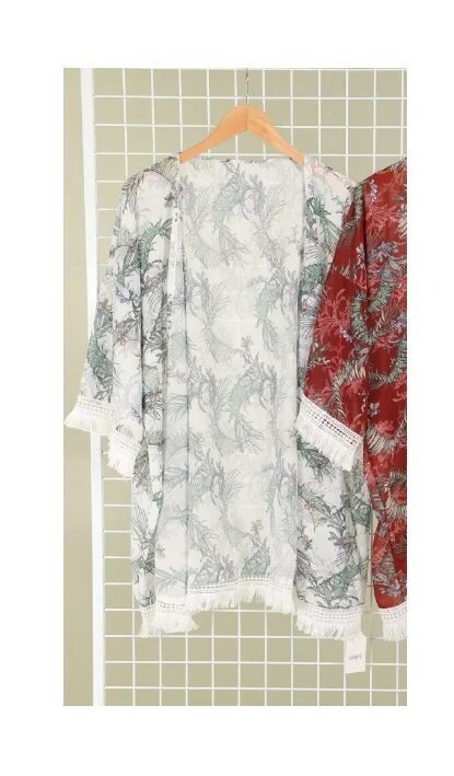 Tunique Blanc - Imprimé Feuilles et Dentelles - 100% Viscose