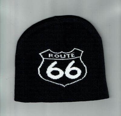 Un Bonnet de Couleur Noir Avec une Déco "Bouclier Route 66 Blanc"