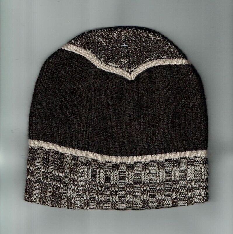Un Bonnet "Marron" avec une Déco Rayure Marron/Camel et sa Doublure Polaire, pour Taille unique