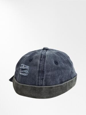 Toque Miki Bleu Jeans - Style Docker - avec Revers en Velours Côtelé