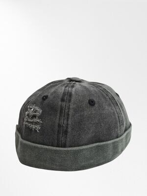 Toque Miki Noir Jeans - Style Docker - avec Revers en Velours Côtelé