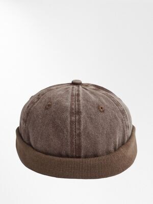 Toque Miki Marron Jeans  - Style Docker - avec Revers en Velours Côtelé