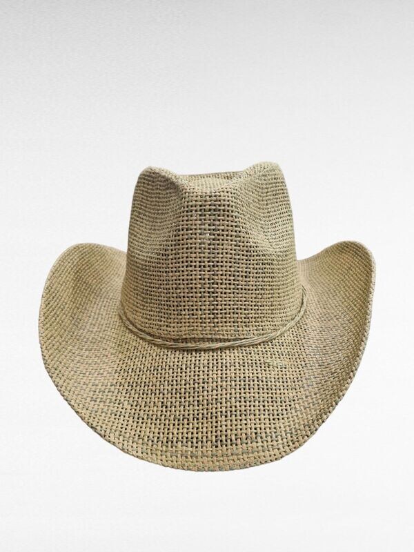 Chapeau Cow-Boy avec Corde de Serrage - 100% Papier - Marron Crème