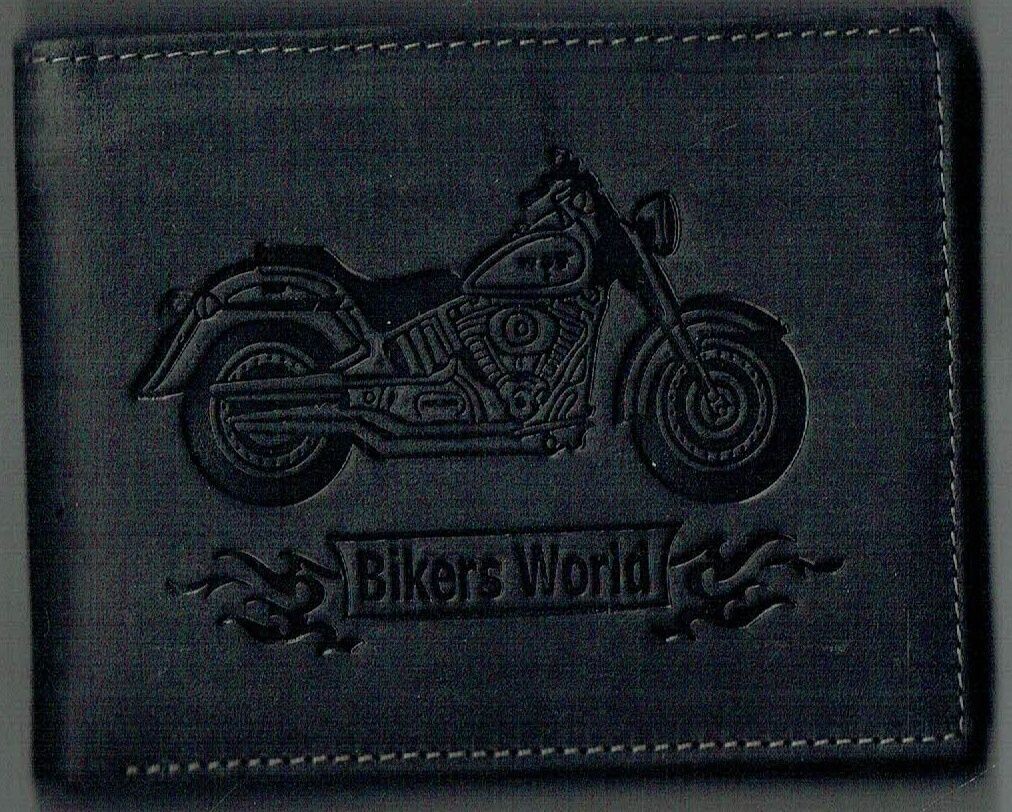 Porte-Feuille 149 Imprimé "Moto Bikers World" - Cuir de Vachette - Noir Vieilli - RFID Horizontal