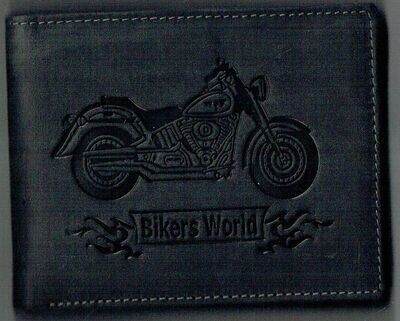 Porte-Feuille 149 Imprimé "Moto Bikers World" - Cuir de Vachette - Noir Vieilli - RFID Horizontal