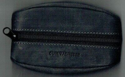 Porte-Monnaie 269 "Grain de Café" - Cuir Vachette - Noir Vieilli - avec Boucle pour Clés, Mousqueton