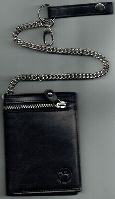 Porte-Feuille 708 "Avec Chaîne de Ceinture 35 cm", De Couleur Noir, Cuir de Vachette - Système RFID Anti-Transfère CB, Vertical