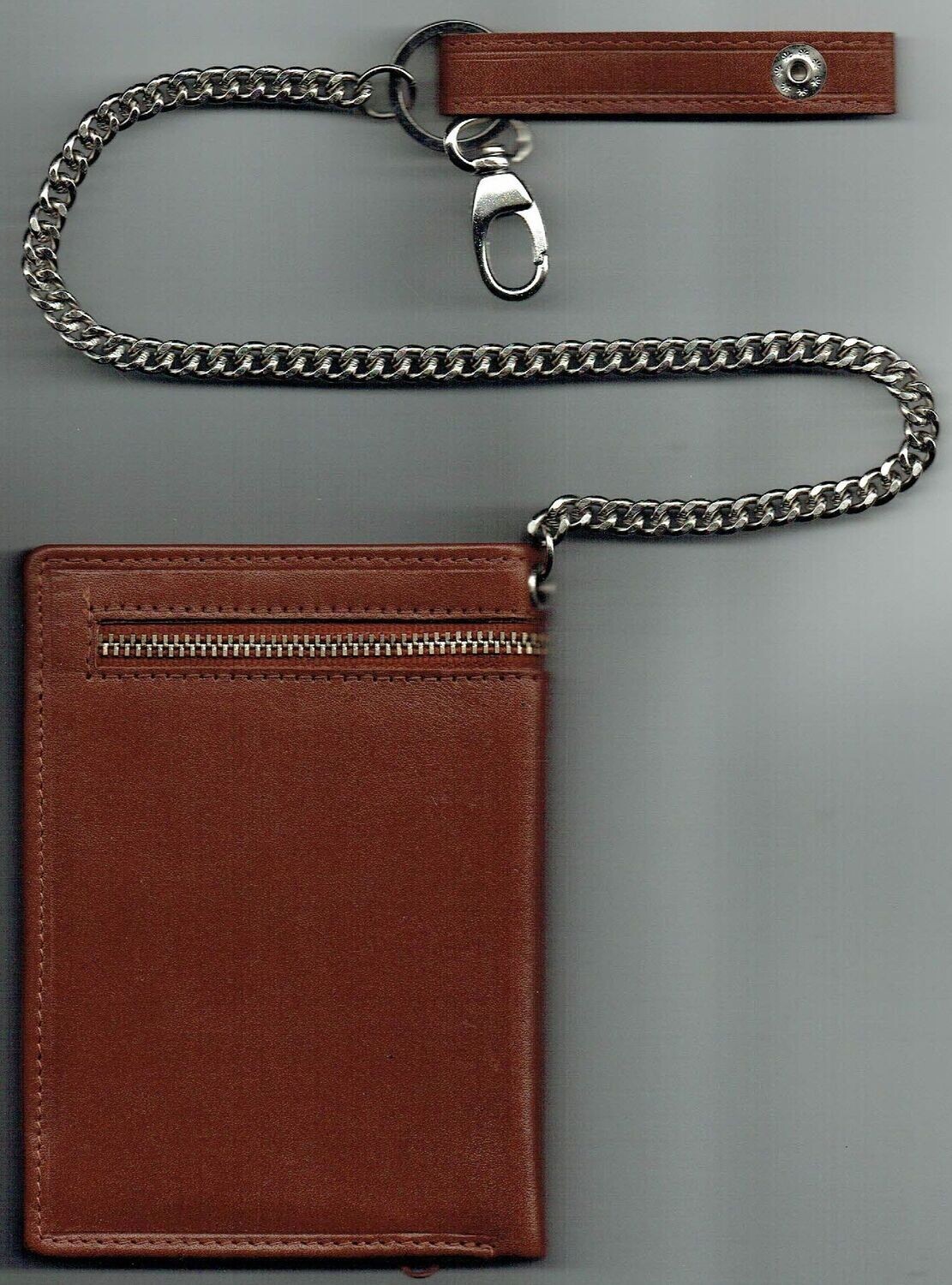 Porte-Feuille 708 "Avec Chaîne de Ceinture 35 cm", De Couleur Marron, Cuir de Vachette - Système RFID Anti-Transfère CB, Vertical