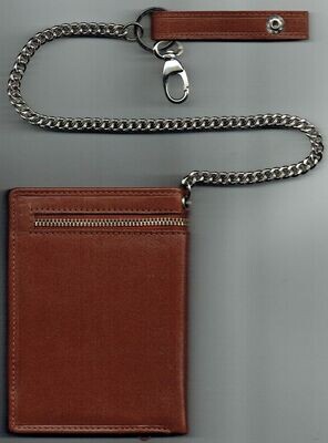 Porte-Feuille 708 "Avec Chaîne de Ceinture 35 cm", De Couleur Marron, Cuir de Vachette - Système RFID Anti-Transfère CB, Vertical