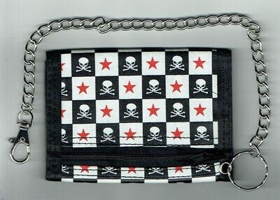 Porte Feuille Crânes Étoiles Sur Damier Noir Blanc -Synthétique- 8x12x1.5 cm