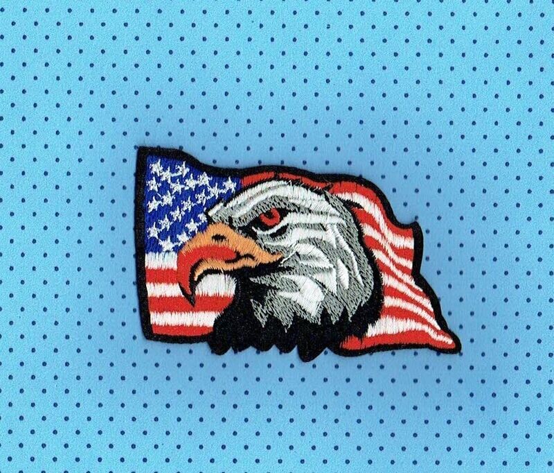 Patch/Écusson Broderie à Coudre - Portrait d'un Aigle sur son Drapeau Américain, Dimension 9 x 5.5 cm