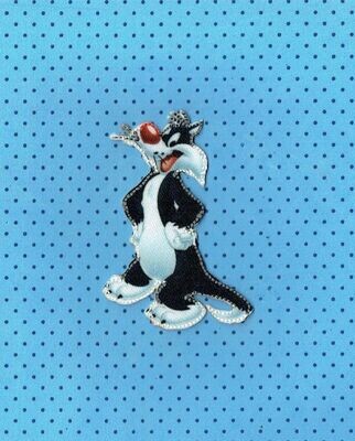 Patch/Écusson Broderie à Coudre - "Looney Tunes" La Légende "Sylvestre Grosminet" un Chat remarquable, Dimension 7.7 x 5.2 cm