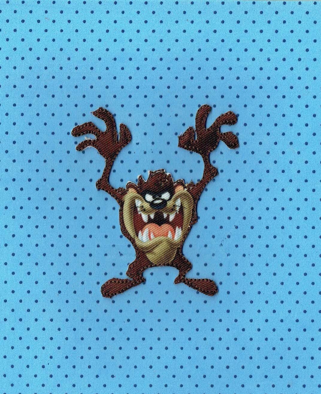 Patch/Écusson Broderie à Coudre  - "Looney Tunes" Tag Le Diable De Tasmanie, de Couleur Marron, Dimension 8 x 7 cm