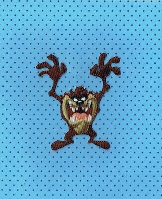 Patch/Écusson Broderie à Coudre  - "Looney Tunes" Tag Le Diable De Tasmanie, de Couleur Marron, Dimension 8 x 7 cm