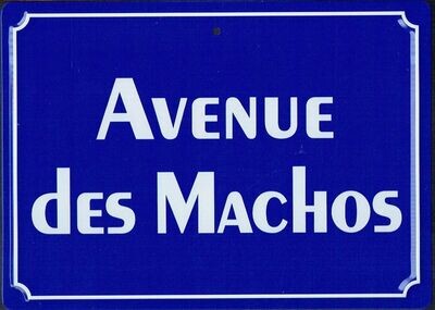 Plaque Imprimée "Avenue des Machos" - Sur Fond Bleu - 125 x 175 mm