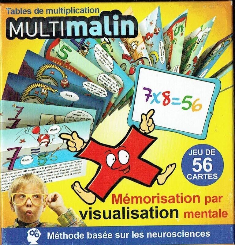 Multimalin - Apprendre les Tables de Multiplication par Mémorisation par Visualisation Mentale - Jeu de 56 Cartes