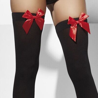 Paire de Bas Opaque Noir avec Ruban Rouge  - Fever Hosiery
