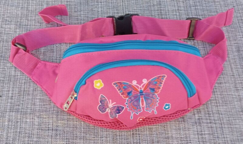 Sac Banane Enfant "Papillon" Maintien Ceinture - 1 Compartiment - Rose/Bleu