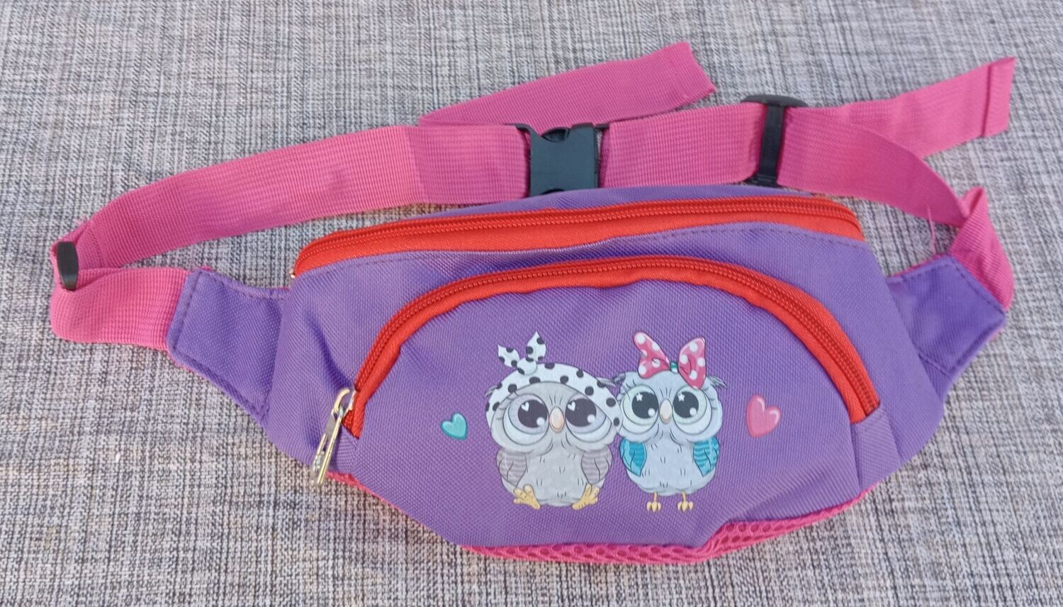 Sac Banane Enfant "2 Oiseaux" Maintien Ceinture - 1 Compartiment - Violet/Rouge