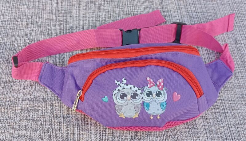 Sac Banane Enfant "2 Oiseaux" Maintien Ceinture - 1 Compartiment - Violet/Rouge