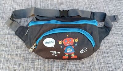 Sac Banane Enfant "Robot Hello" Maintien Ceinture - 1 Compartiment - Noir/Bleu