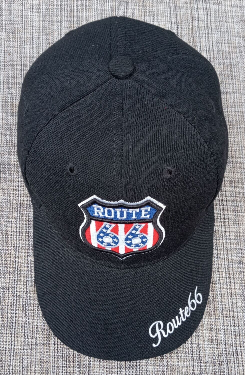 Casquette Noir - Logo Broderie "Bouclier Route 66 Au Couleur Américain"