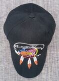 Casquette Noir - Logo Broderie "Portraits Eagles Drapeau Américain Capteur de Rêve à 3 Plumes"