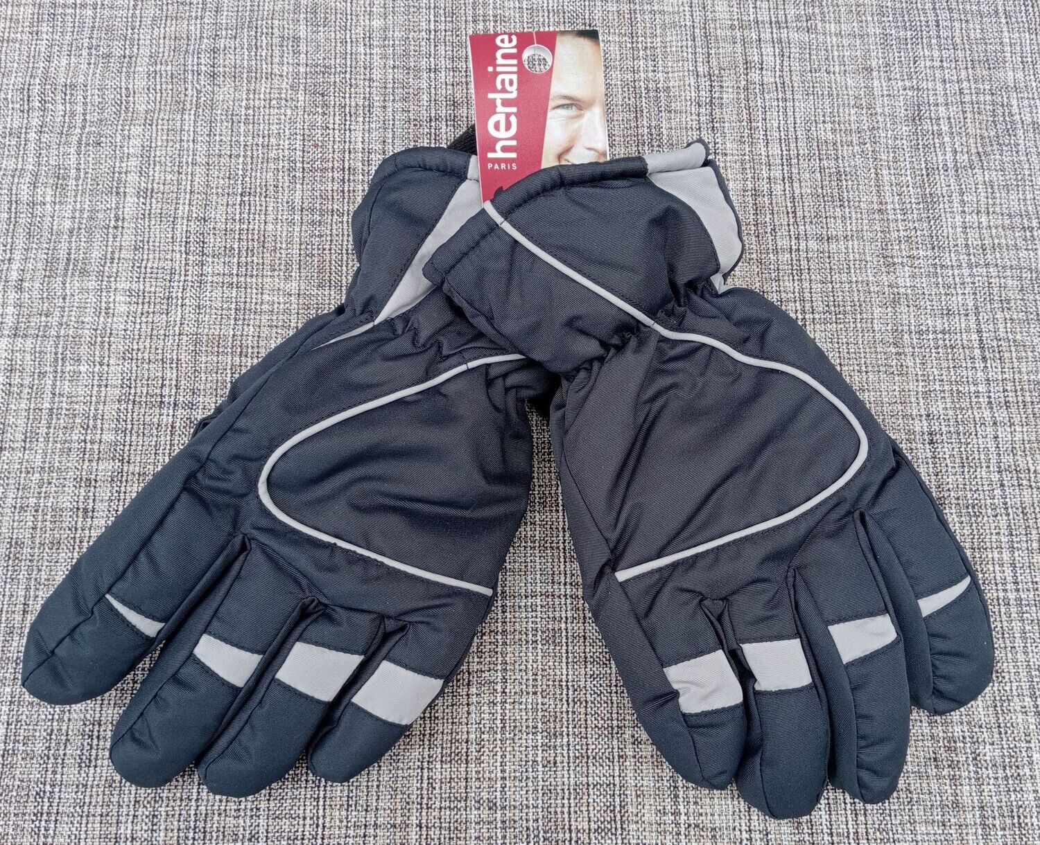 Herlaine Orca - Paire de Gants Thermiques - Sports d'Hiver - Couleur Noir/Gris - Texturée  - Taille 8.5