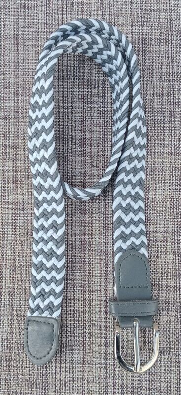 Ceinture Gris/Blanc - Design "Élastique Tressé" -  Longueur de 80 cm, Largeur 2.5 cm