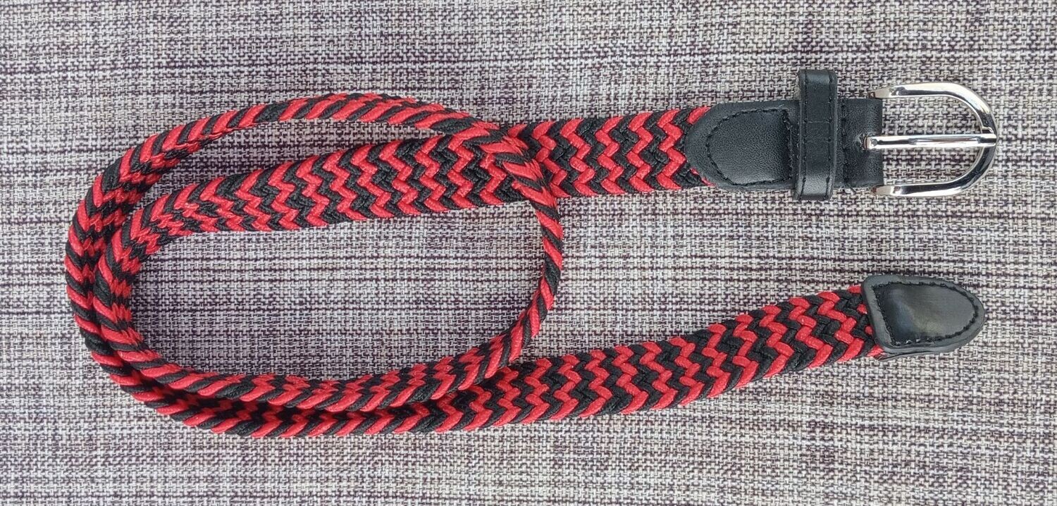 Ceinture Rouge/Noir - Design "Élastique Tressé" -  Longueur de 90 cm, Largeur 2.5 cm