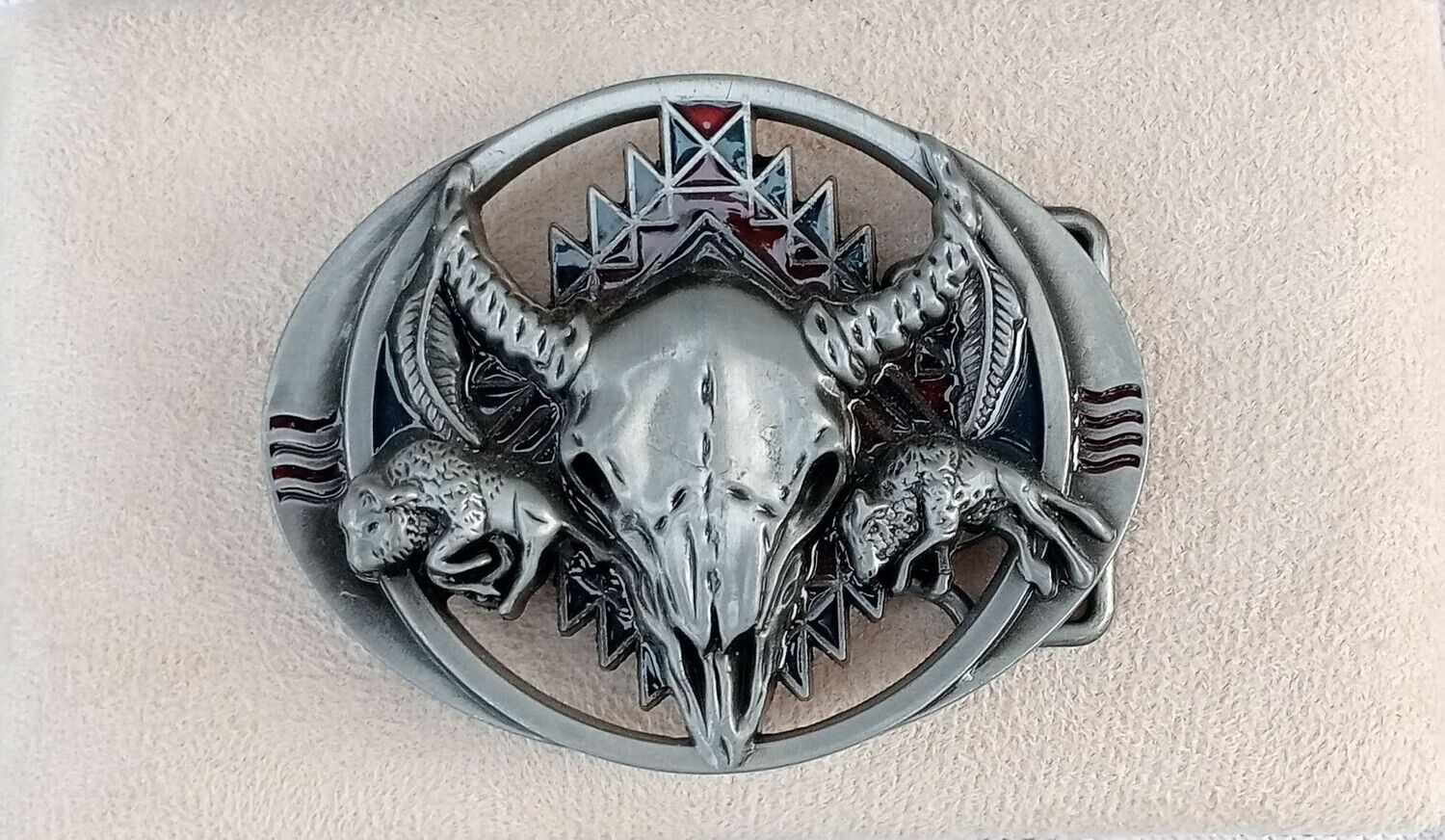 Boucle de Ceinture - Design "Crâne Bison & 2 Bisons" - Pour 4 cm de Large